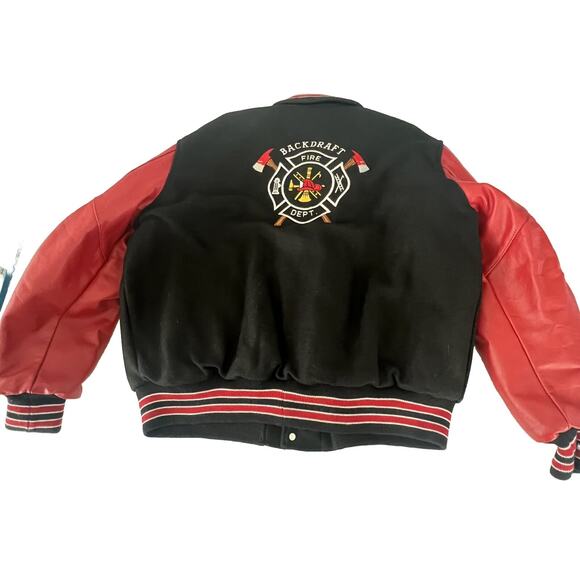 Vintage bomber Jacket DeLong Wool Sz 52 90s movie Backdraft 1991 Black Red Rare - Picture 4 of 12